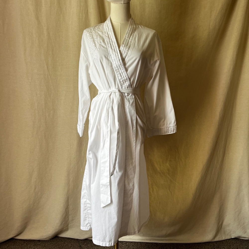 Secret‎ Treasures White Cotton Embroidered Long Robe Dressing Gown Small 4/6